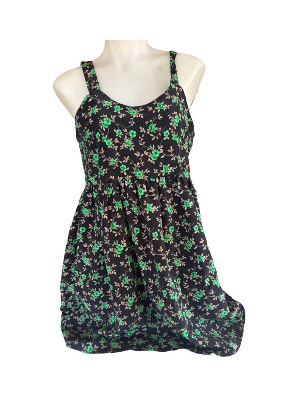 Urban Renewal Black Floral Mini Dress with Green Print